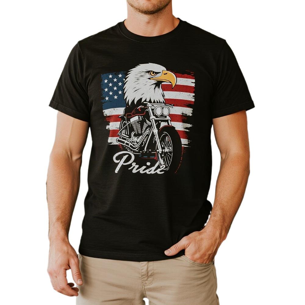 American Pride Motorcycle USA Flag Bald hawk Chopper TShirt 100 Cotton ONeck Summer Short Sleeve Casual Mens Tshirt