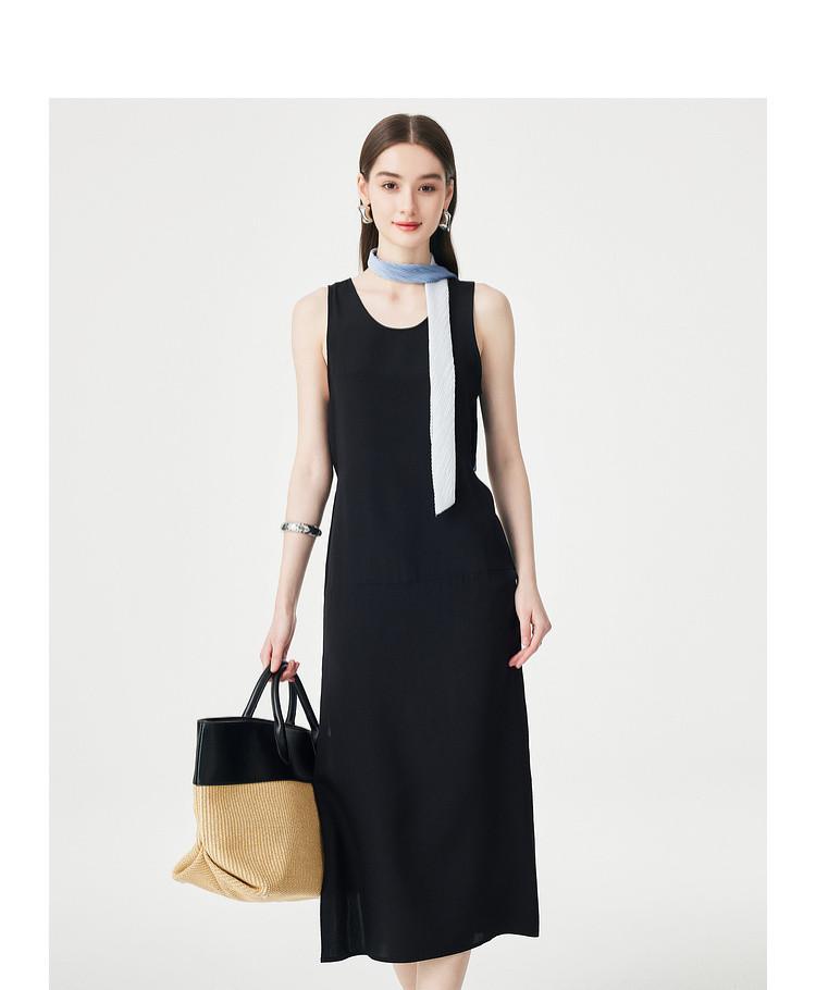 [French Elegance] Spring/Summer Round Neck 22mm Elastic Heavy Crepe Mulberry Silk Simple Sleeveless Dress