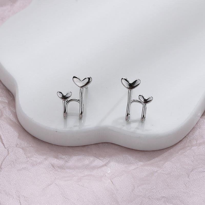 Серьги с серебряным покрытием S925 Дизайнерские U-образные серьги с двойной любовью Креативные модные серьги в форме сердца, поглощающие свет, противоаллергические
