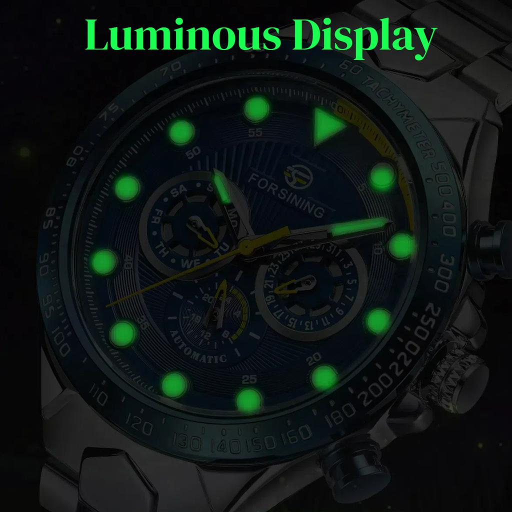 Forsining Luxury Waterproof Mechanical Large Man Watches Stainless Steel Automatic Movement Chronograph Wristwatch