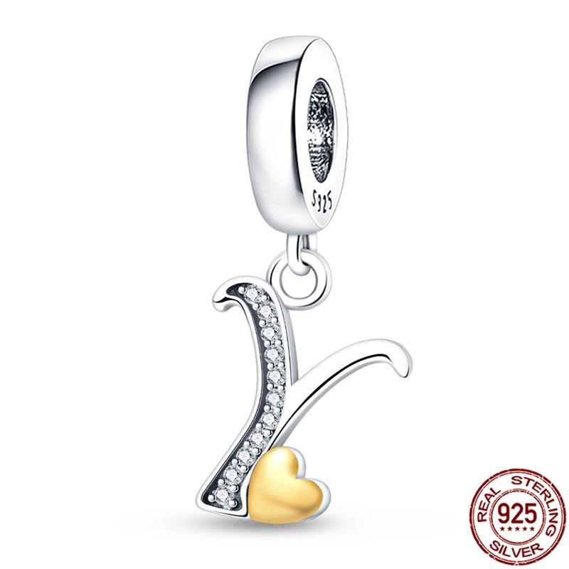 Оригинальный дизайн кулон циркон в форме сердца 26 английских букв AZ шарм бусины подходят 925 оригинальный браслет ожерелье ювелирные изделия