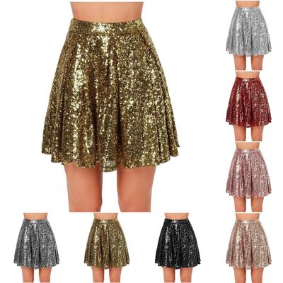 Женская юбка с пайетками, универсальная, А-силуэт, базовая, расклешенная, повседневная, короткая юбка