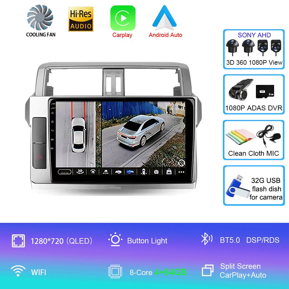 Для Toyota Land Cruiser Prado 150 2013 2014 - 2017 Автомобильное радио Android 14 Навигация Мультимедийный проигрыватель GPS WiFi+4G Видео Carplay