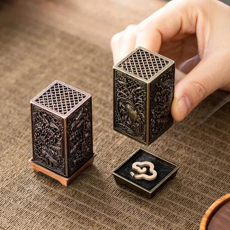 Square Vertical Incense Burner Small Alloy Incense Holder Indoor Aromatherapy Home Ornament Chinese Incense Burners