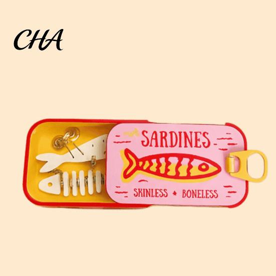Compact Earring Holder for Travel Sardine Tin Jewelry Case, Contain Fishbone Portable Cute Novelty Box Organizer, Storage And Daily Use Small