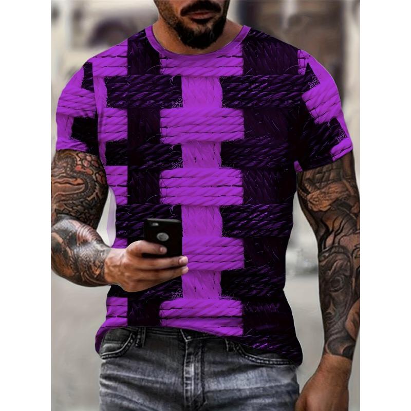 Мужская модная цифровая печать Футболка Дизайн Color-Blocking Повседневный Удобный Круглый вырез Короткий рукав Топ Для повседневной носки Мужская одежда