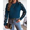 European and American Autumn/Winter Women's Woolen Sweater: Hollow Fabric Strip Patchwork Long Sleeve Knitwear, Round Neck Pullover Top