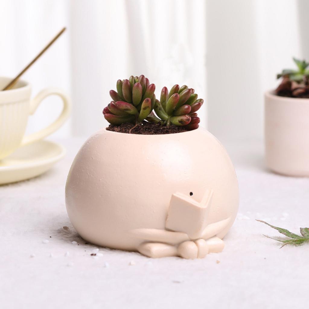 Cute Reader Smiling Face Flower Pot Resin Crafts Creative Succulent Flower Pot Desktop Decoration Ornaments