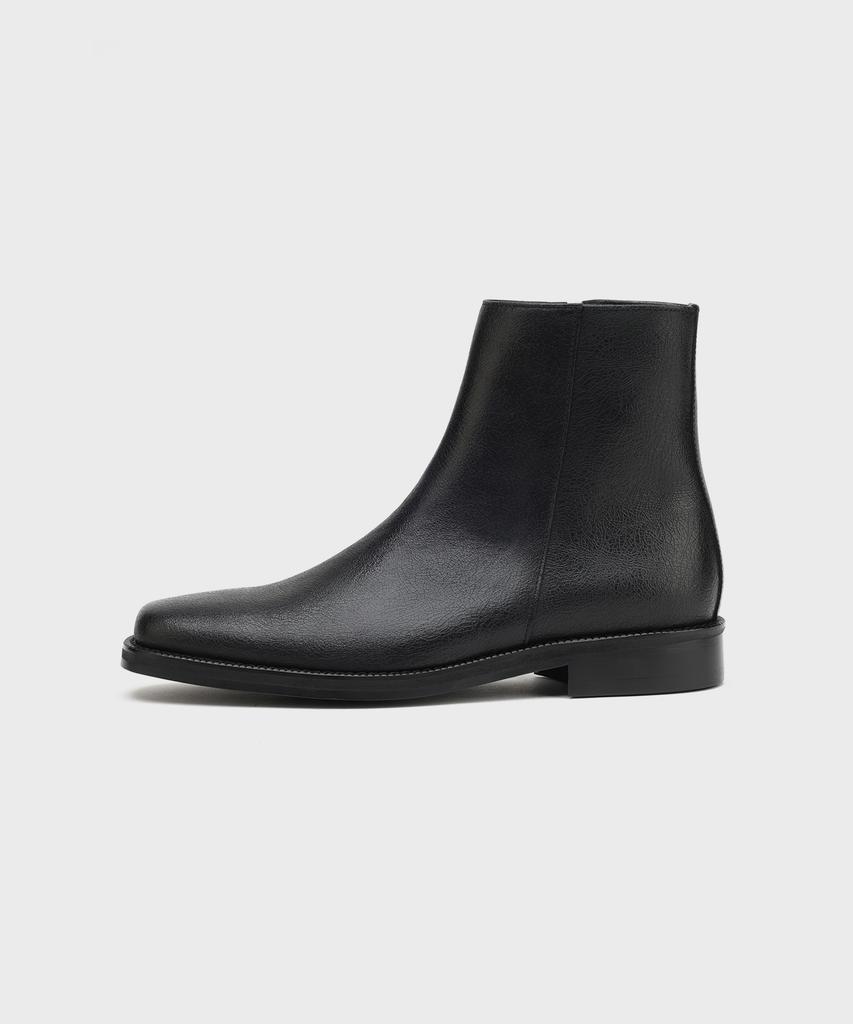 Firenze Atelier [Vibram] Minimal Semi-Square Zip-Up Boots 7430-Z [Crack Black]