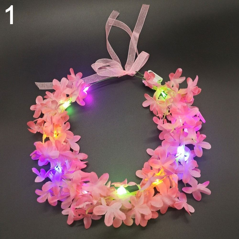 Women Girls Halloween Crown Flower Christmas Party Decoration Glowing LED Wreath Light Up Headband