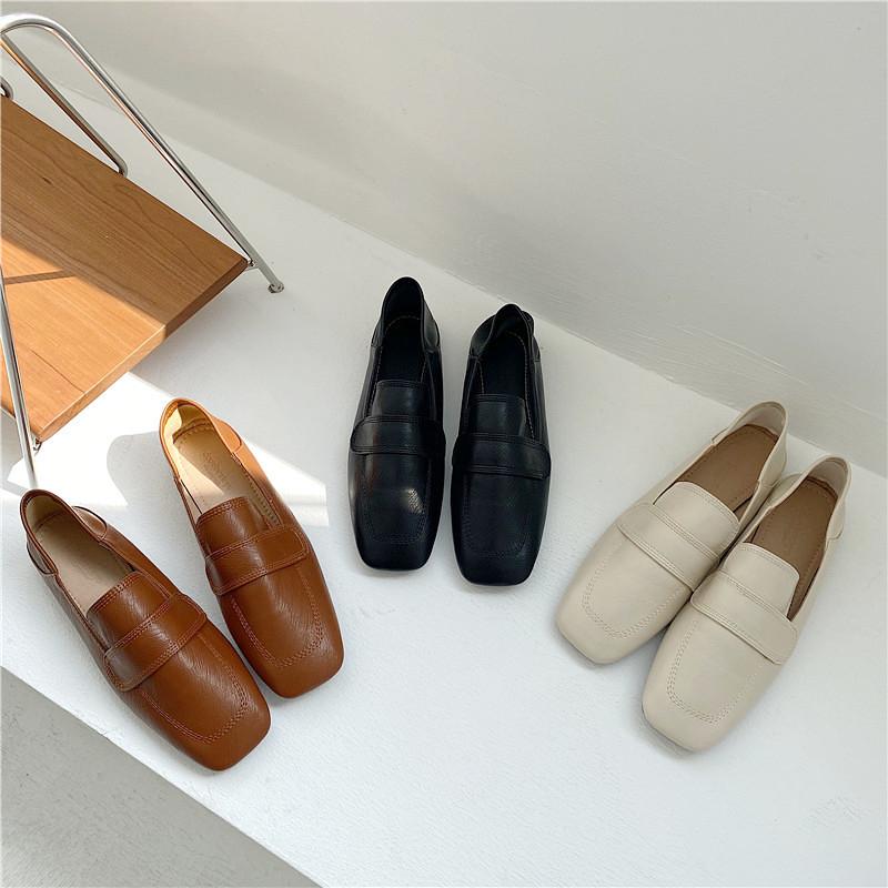 Кожаные мокасины для женщин плоские туфли с квадратным носком без застежек неглубокие удобные повседневные женские туфли-мюли обувь для вождения на вечеринку