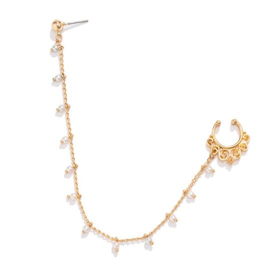 Ethnic Style Star Chain Faux Nose Pearl Tassel Leaf Jewelry Piercing Stud Earrings Nose Ring