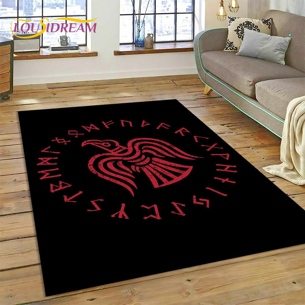 3D Nordic Viking Mythology Symbols Odin Cartoon Area Rug Large,Carpet for Home Living Room Sofa Doormat Decor,Non-slip Floor Mat