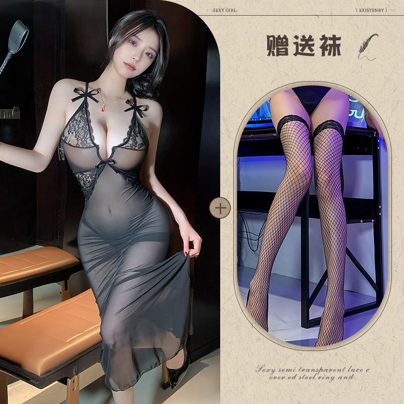 Сексуальное длинное платье сексуальное нижнее белье перспектива глубокое V кружевное платье ночь OL профессиональная униформа облегающее