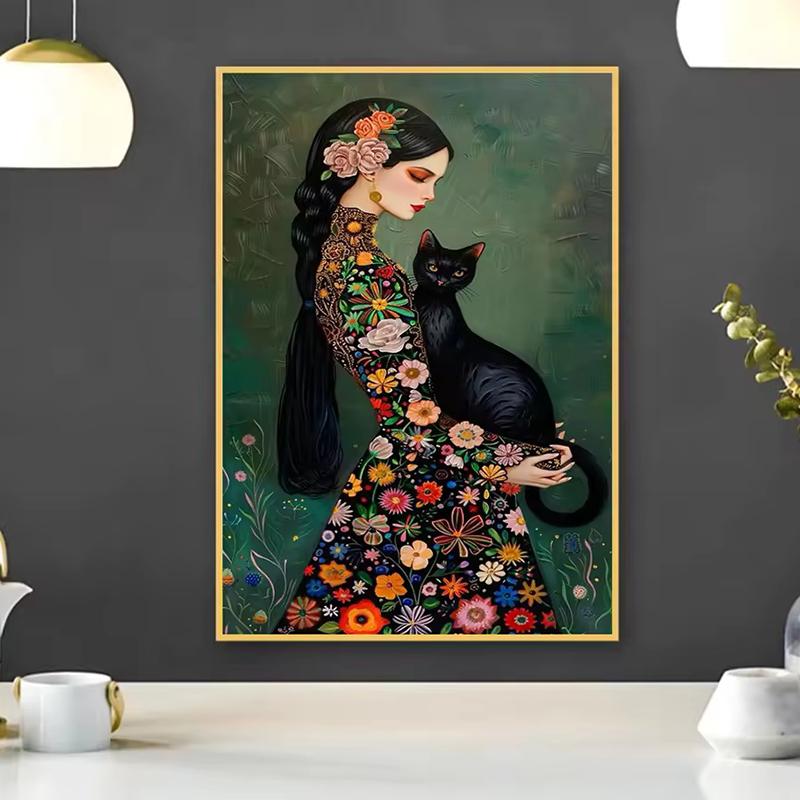 Абстрактная женщина и кошка, холст, настенное искусство, искусство Густава Климта, элегантная девушка, принты для офиса, гостиной, домашнего декора