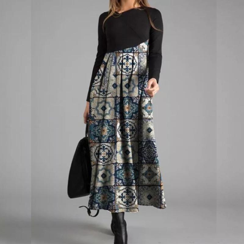 Autumn And Winter Women's Dresses Casual Long Sleeves Long Bohemian Printed Dress Women Clothes