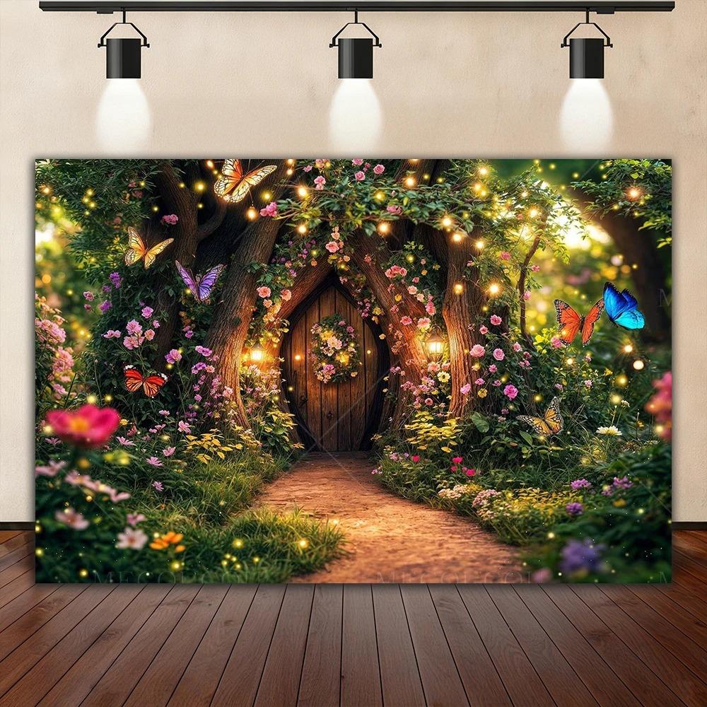 Fairy Tale Fantasy Forest Wonderland Magic House Banner Background, Natural Jungle Children Birthday Party Photography Backdrop5