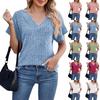 Women's Fashion Casual Short Sleeve Basic Texture Solid Color V-Neck T-Shirt Tops
