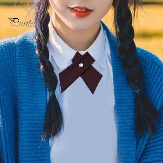 Women Shirt Tie Solid Color Design Easy Buckle Fastening Criss-Cross Design Neck Tie Graduation Work Uniforms Student Tie