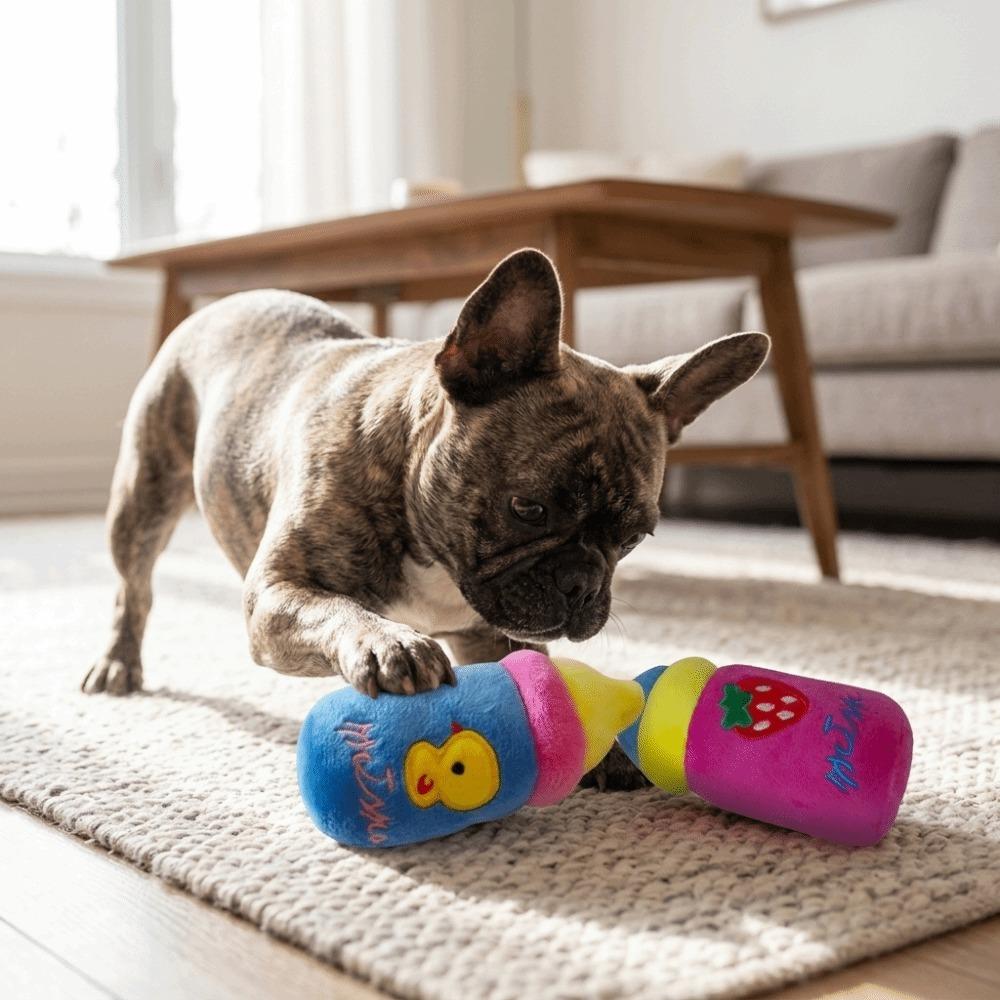 Soft Plush Dog Toy Bottle Shaped Puppy Teething Toy Dog Chew Toy Indoor Pet Interaction