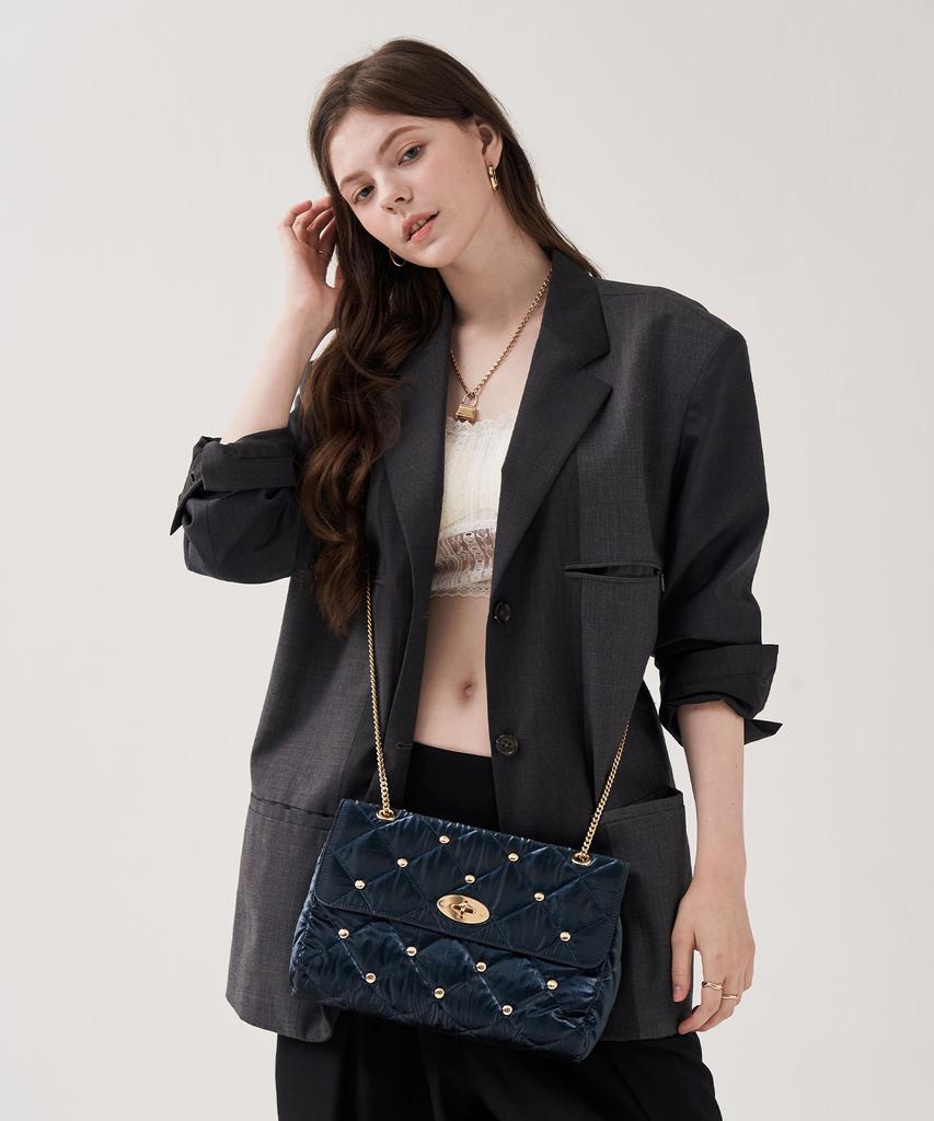 Jina In Ny Ladylike Chain Shoulder Bag [Navy Quilting]