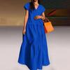 Women Summer Dress Loose V-neck Patchwork Short Sleeves Party Wearing A-line Full Length Lady Maxi Dress Female Clothes