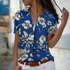 2025 Summer New Fashion Women's Flower Printed Short Sleeve V-neck Casual Button-down Shirt Top