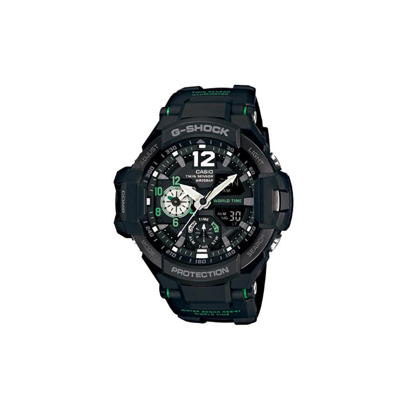 Casio G-SHOCK Авиационная серия Механическое сердце Большой циферблат Многофункциональные Водонепроницаемые и Ударопрочные Кварцевый механизм Ремешок из смолы Японские GA-1100-1A3ER