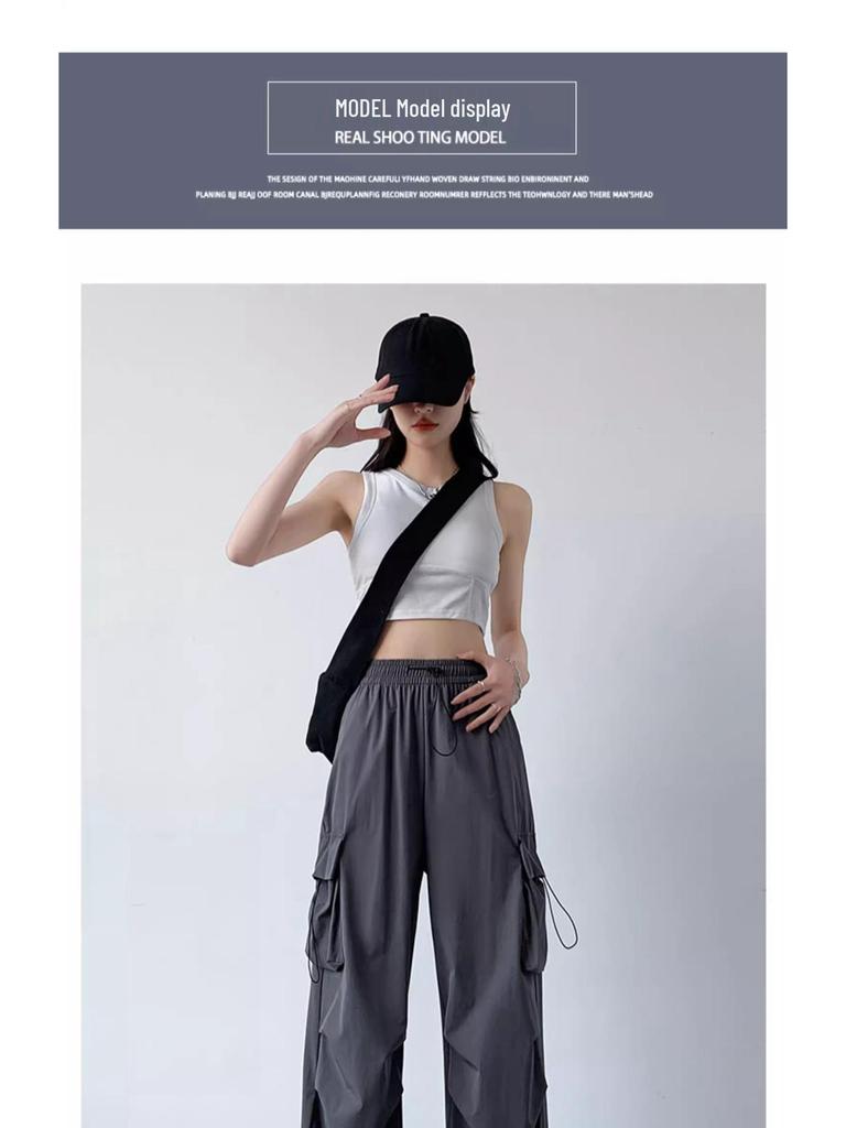 Женские маленькие черные быстросохнущие брюки прямого кроя с широкими штанинами, повседневные летние спортивные брюки 2024