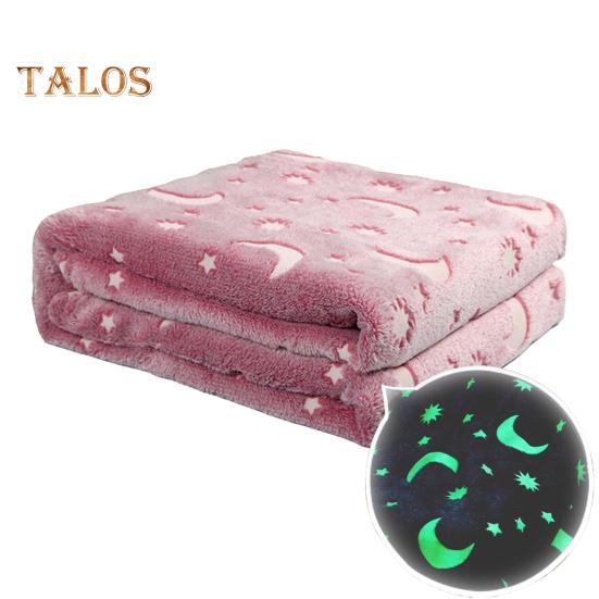 Double Sided Flannel Luminous Blanket Star Moon Dinosaur Graphics Glow-in-the-Dark Blanket Thermal Blanket for Kids Bed Stroller Car or Couch