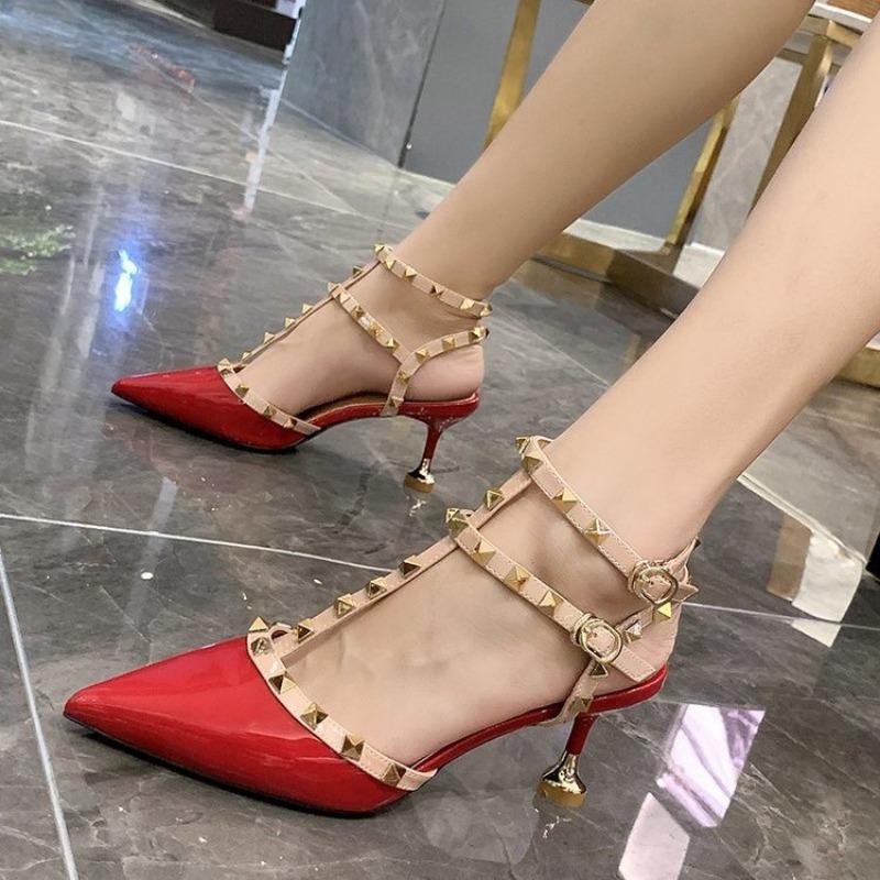 Женские босоножки с острым носком, дизайнерские женские роскошные сексуальные босоножки с заклепками, женские босоножки на высоком каблуке 6 8 10 см, свадебные туфли для женщин