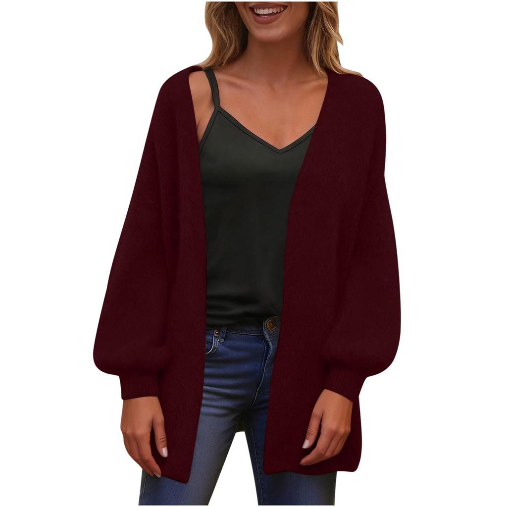 Женский однотонный свитер свободного кроя с V-образным вырезом, вязаный кардиган-жакет