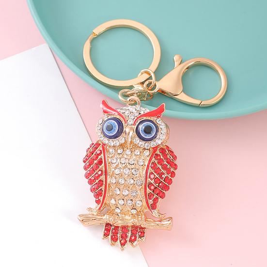 Keychain Pendant 3D Cartoon Owl Design Sparkling Rhinestones Inlaid Enamel Wings Key Chain with Lobster Clasp Key Ring Bags Accessories