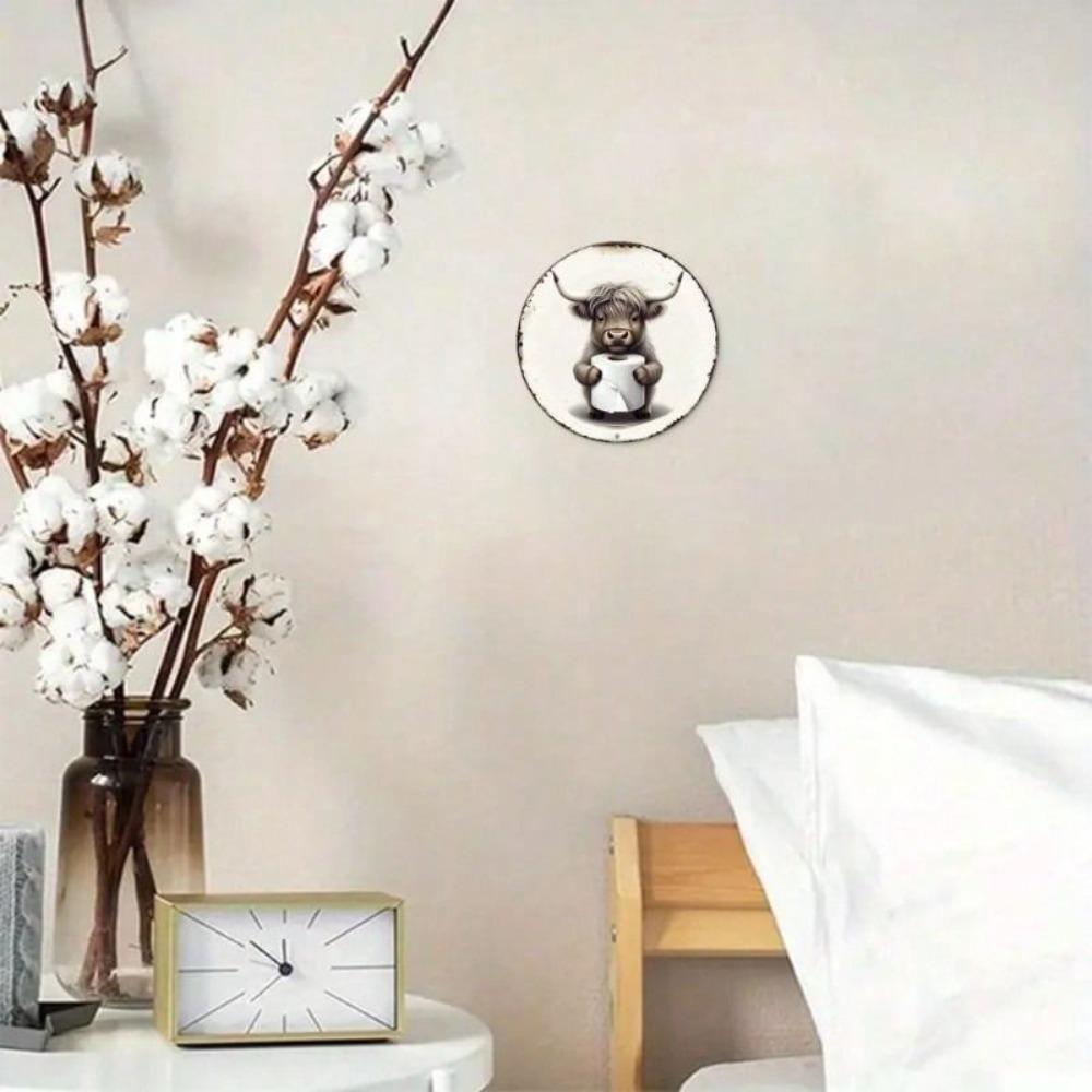 Round Metal Tin Sign Cow Bathroom Tissue Holder Country Farmhouse Decor