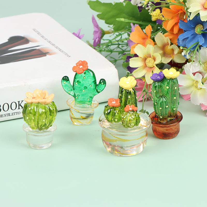 Glass Cactus Figurines Ornaments Mini Bonsai Decor Cute Miniature Desktop Craft