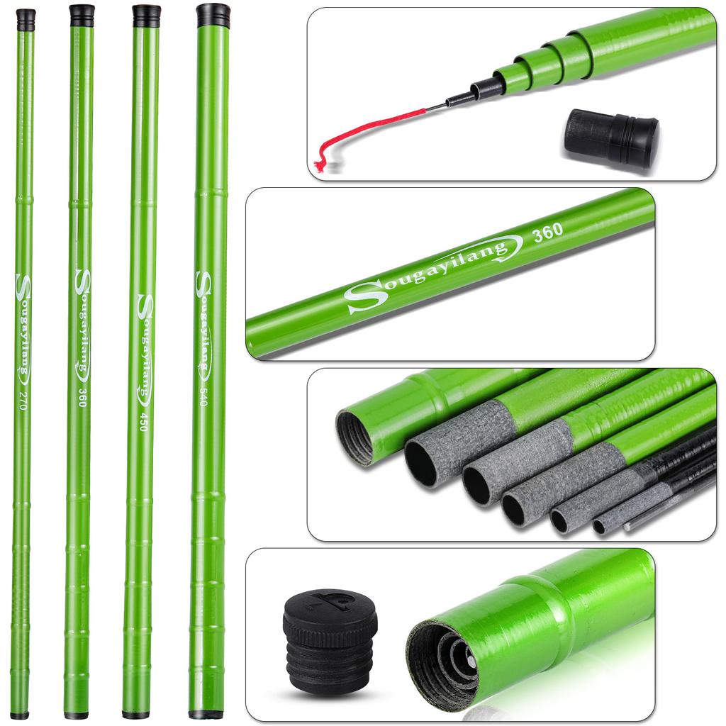 SOUGAYILANG Удочка зеленая удочка 2,7/3,6/4,5/5,4 м портативная телескопическая удочка из углеродного волокна ручные удочки
