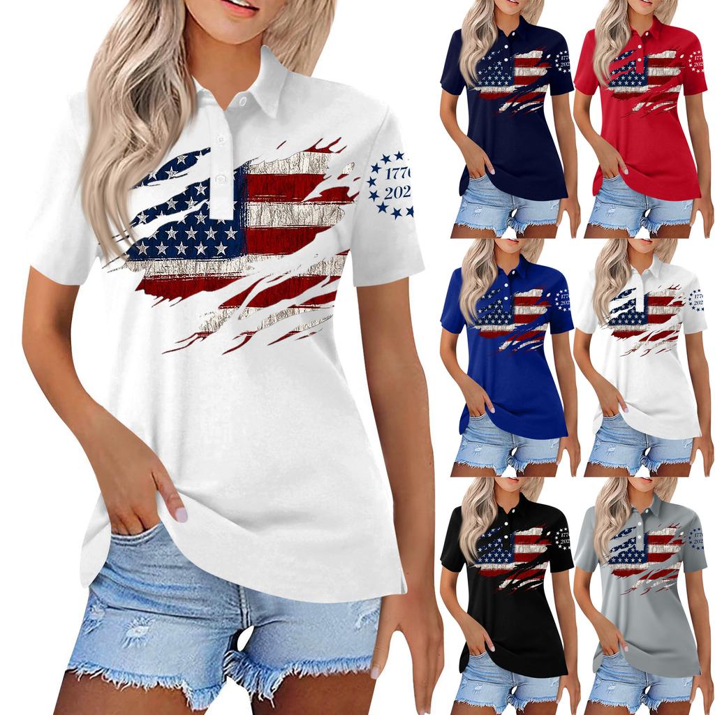 Women's Fashion Casual Lapel Short Sleeve Printed Shirt Women's Button Up Tops