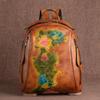 Genuine Leather Women Backpack Lotus Embossed Vintage Bags Ladies Fashion Double Shoulder Bag GZW