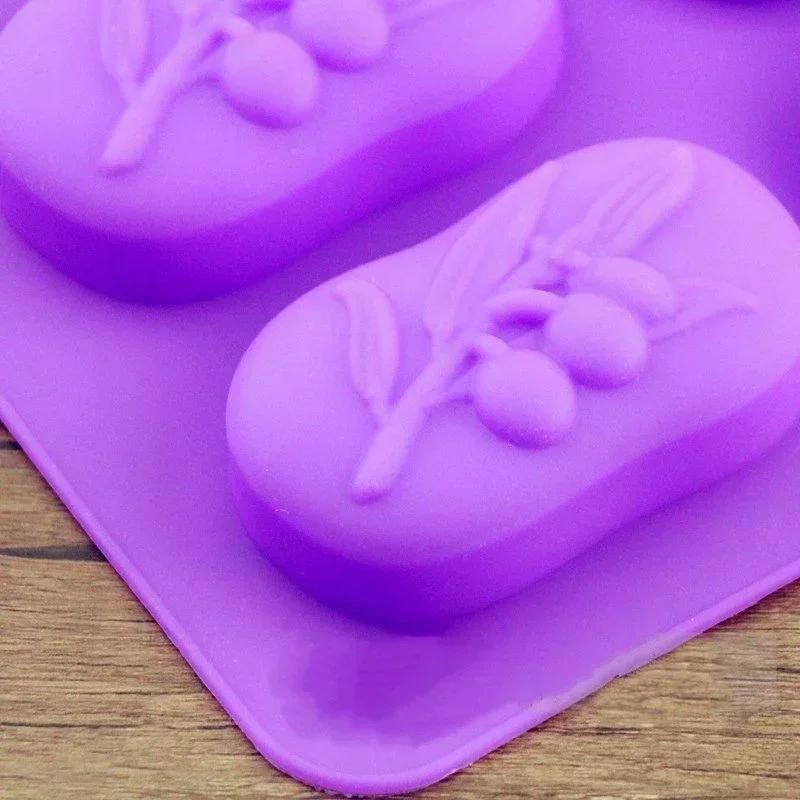 4 Cavities Oval Olive Tree Silicone Soap Mold DIY Candle Soap Making Kits Handmade Cake Decorating Tools Home Decor Baking
