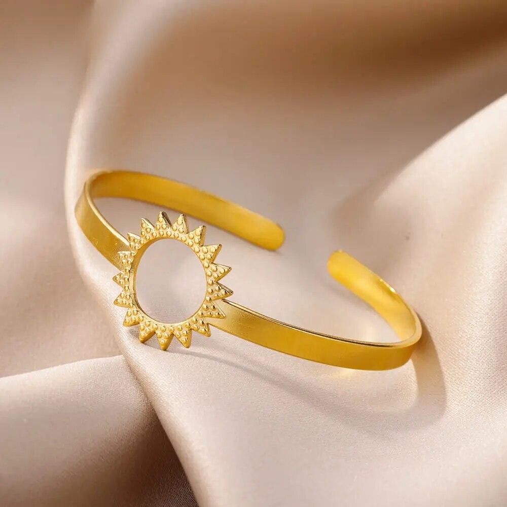 Трехслойные браслеты из нержавеющей стали с открытием для женщин и девочек, браслет золотого цвета, браслет-манжета, эстетические ювелирные изделия, подарки