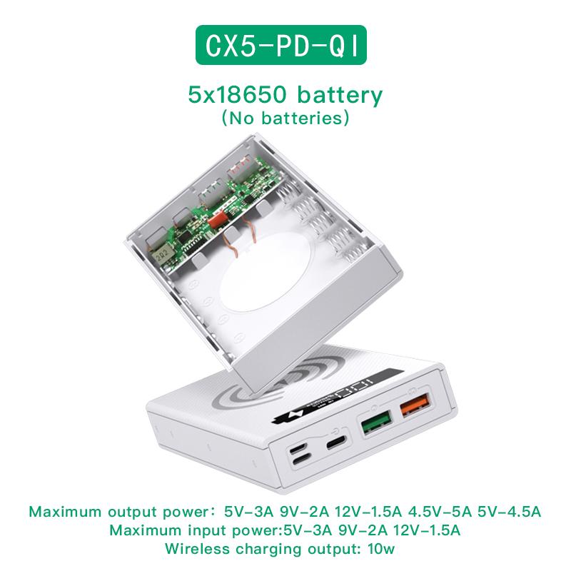 Чехол CX5 Power Bank Съемный DIY 5x18650 Чехол для зарядного устройства Быстрая зарядка Power Bank Box для смартфона Чехол для зарядного устройства «сделай сам»