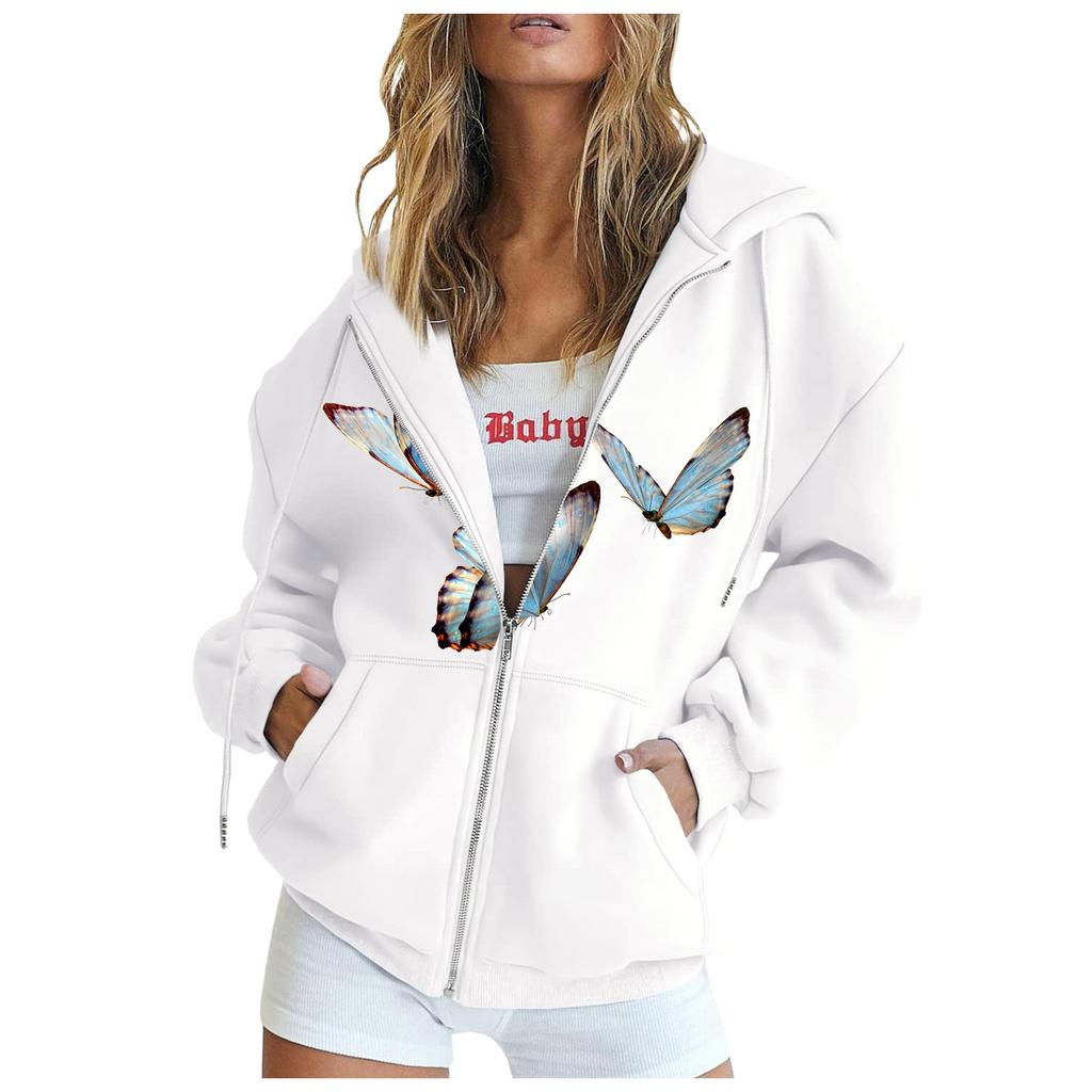 Женская мода Свободная повседневная куртка-свитер с капюшоном и длинным рукавом с принтом