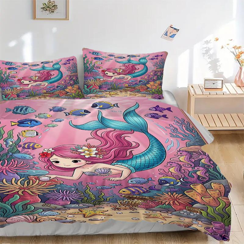 Mermaid Underwater Adventure Print 3Pcs Bedding Setduvet Cover With 2 Bedropillowcase Home Birthday Gift