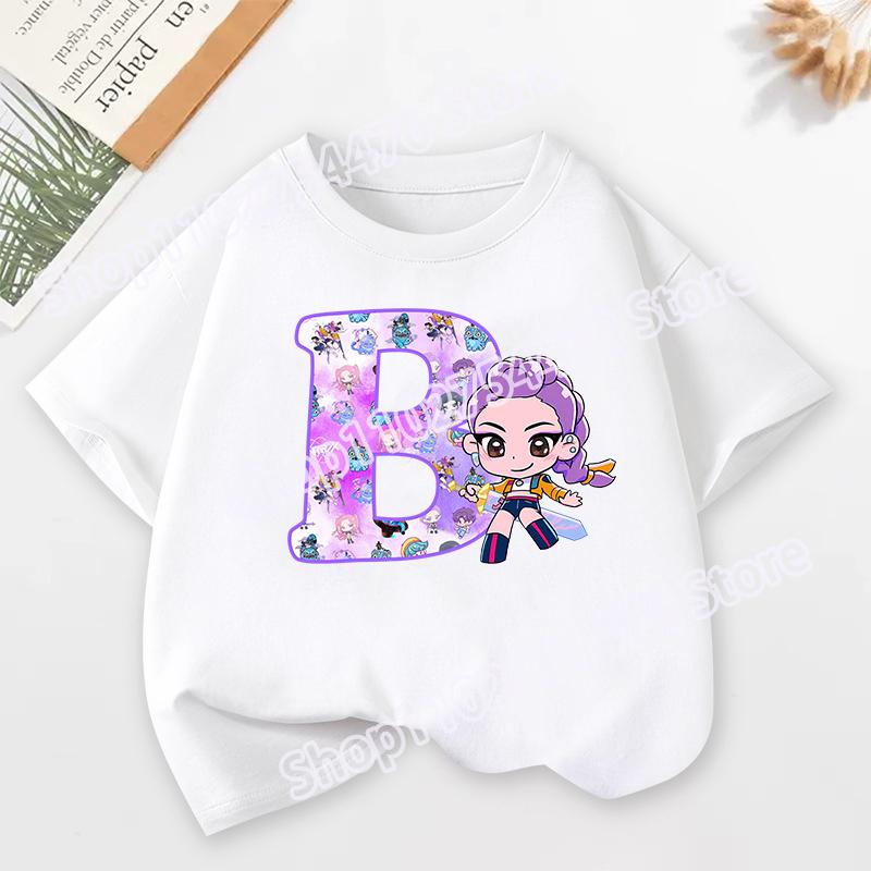 K-pop Охотники на демонов Детская футболка с коротким рукавом Мультяшный принт Руми Мира Зои от A до Z Хлопковые топы Каваи Летние повседневные футболки Детские подарки