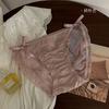 Lingerie Silk Ribbon Sexy Briefs Bow Lace Women's Underwear Mesh Wrap Hip Care Machine Semi Transparent Triangle Panties