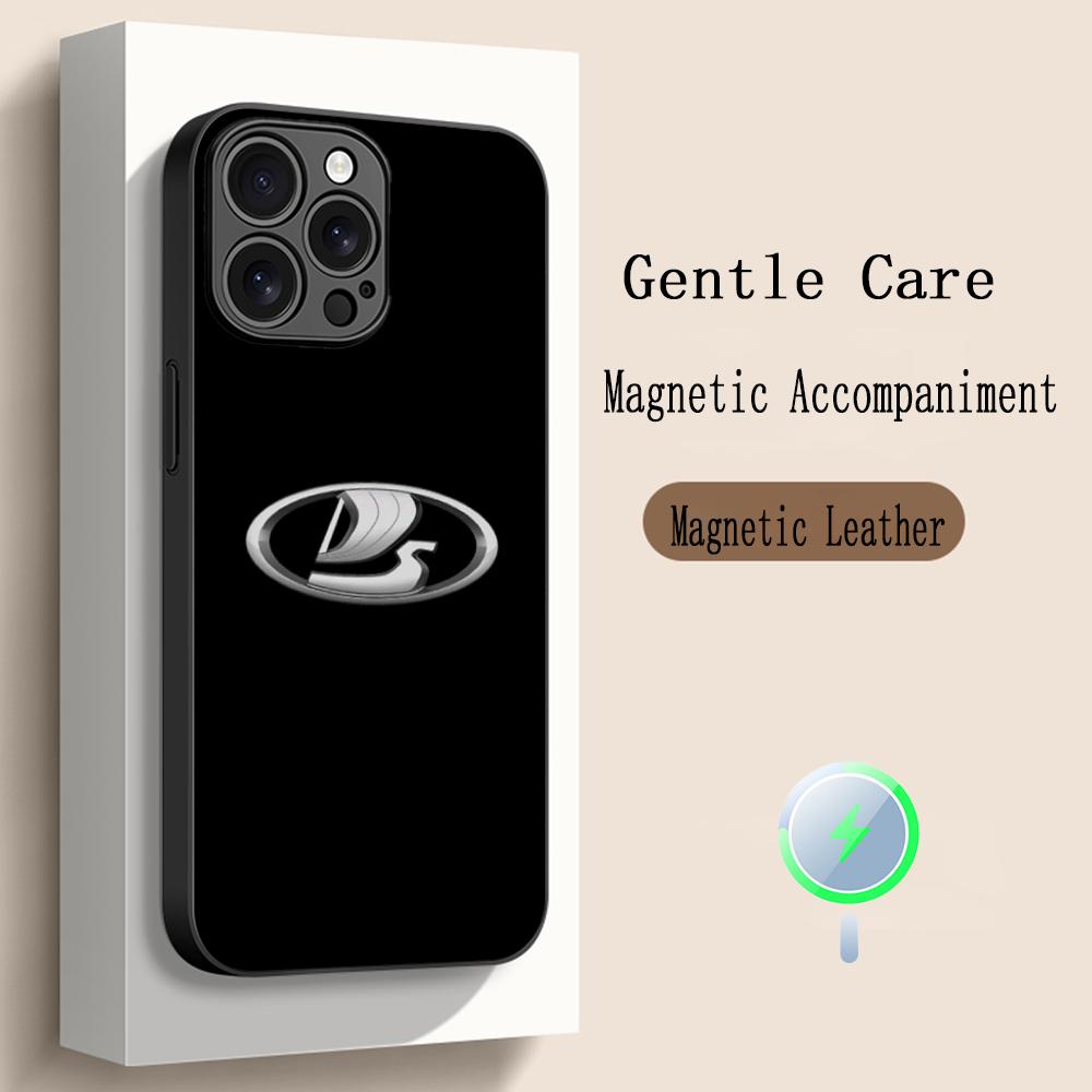 Cool car L-la-Da fashion logo design Phone Case For iPhone 17 16 15 14 13 12 Plus Pro Max High-end Luxury Magsafe Sheepskin
