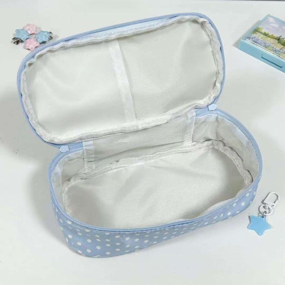 Простой Синий Пенал в Горошек Дизайн с Широким Открытием Большая Вместимость Пенал для Канцелярских Принадлежностей Пенал для Ручек Подарок