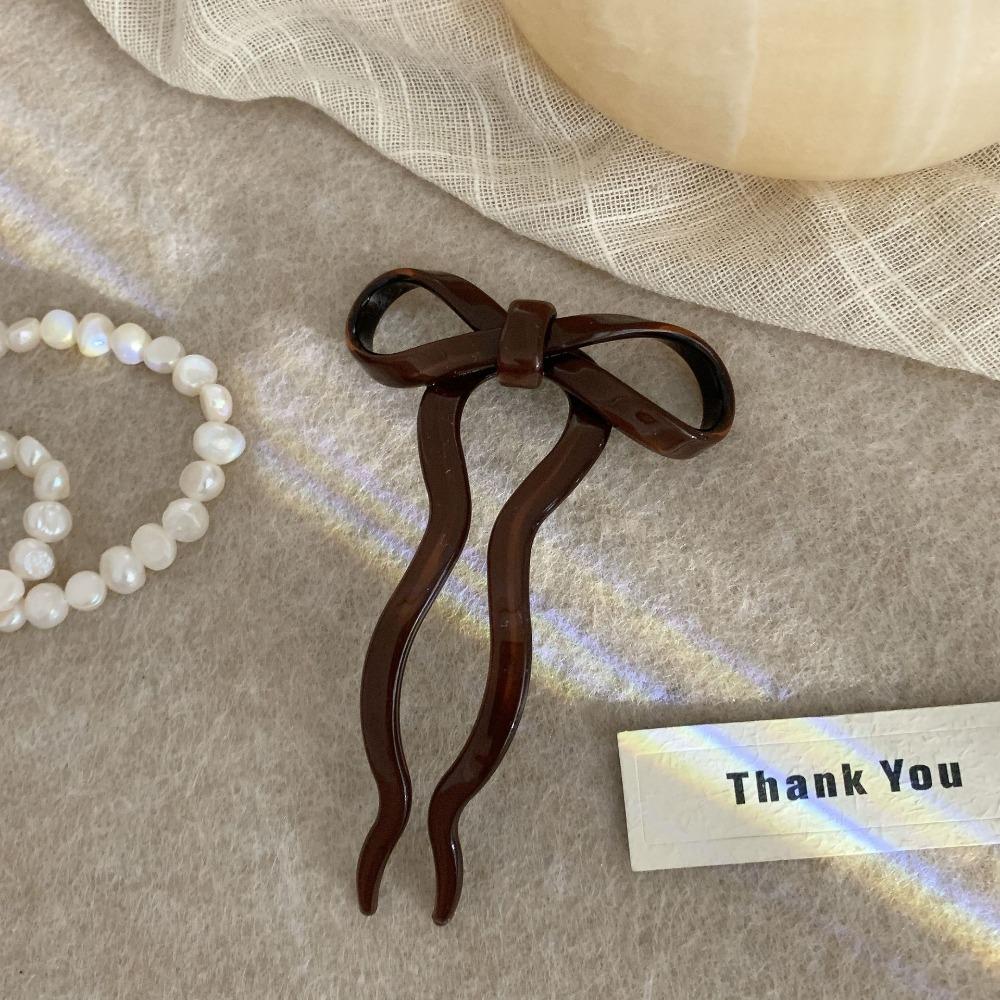 Multicolor Acetic Acid Bow Hair Stick Chinese Style Pan Hair Fork Cute U-shaped Hairpin Ladies
