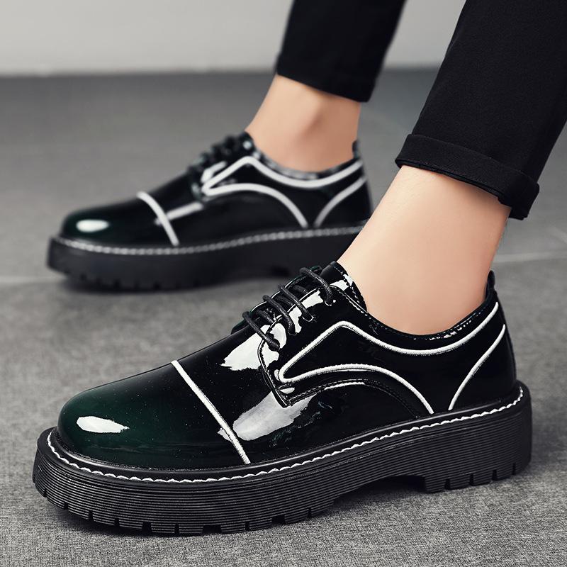 Белые Мягкие FootPairs Британский Стиль Круглый Носок Толстая Подошва Черная Кожа FootPairs Мягкий Корейский Стиль Парикмахер Формальный Деловой Глянцевый Мягкий