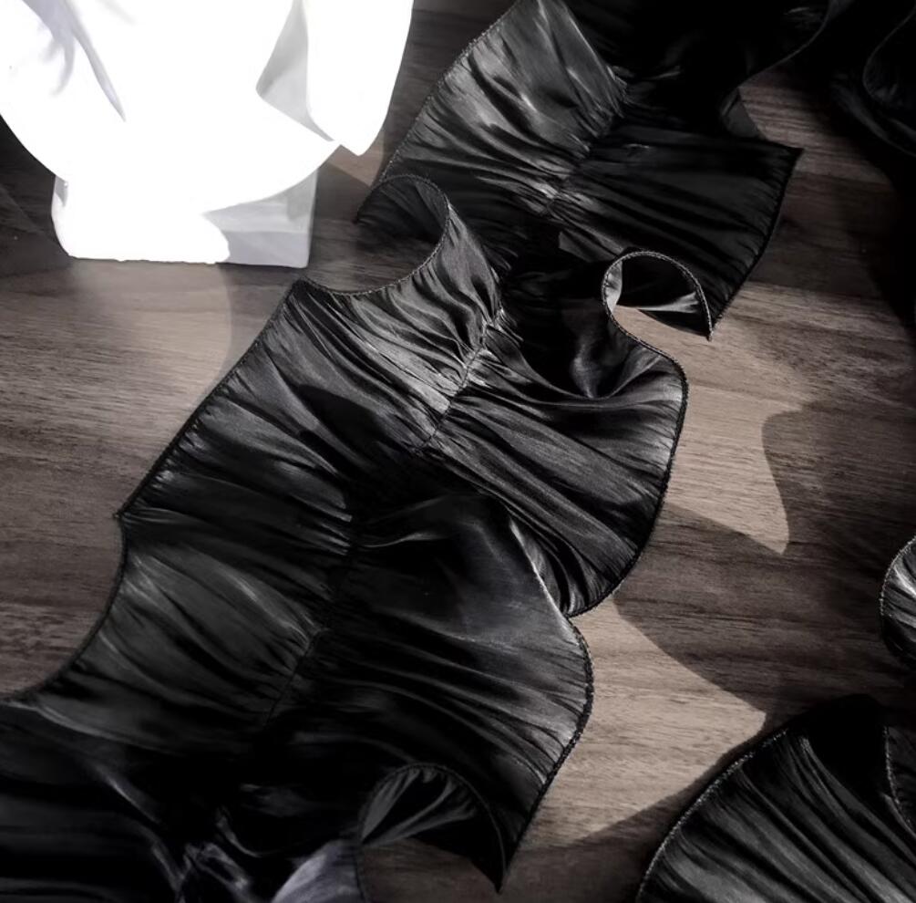 1 Yard Black White Beige Double Ruffle Pleated Chiffon Trim Lace Dress Decoration Fabric Applique Soft Trimming Craft Sewing Decoration